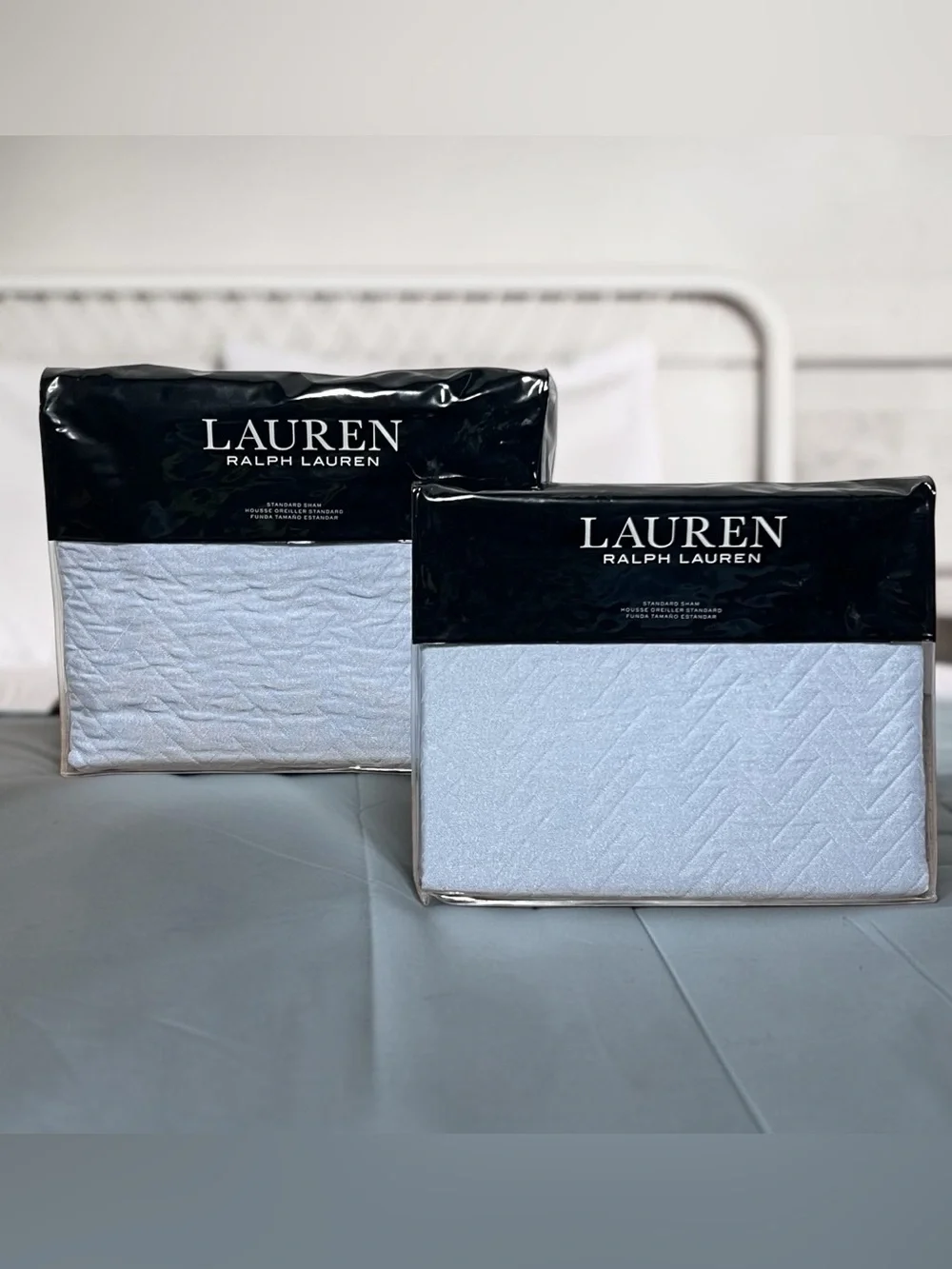 2 Lauren Ralph Lauren KAIA Standard Shams Cornflower Blue Chevron Matelasse 2